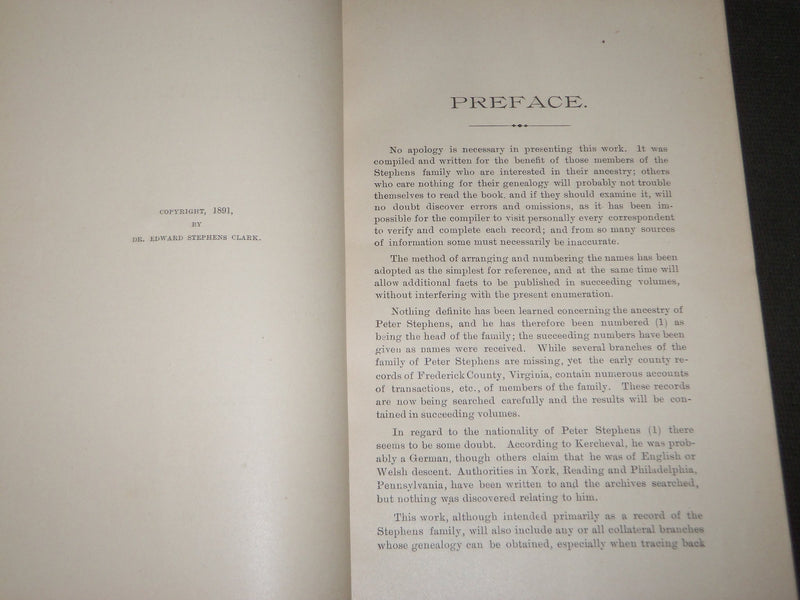 1892 THE AMERICAN GENEALOGICAL RECORD BOOK BY EDWARD STEPHENS CLARK - J 3175