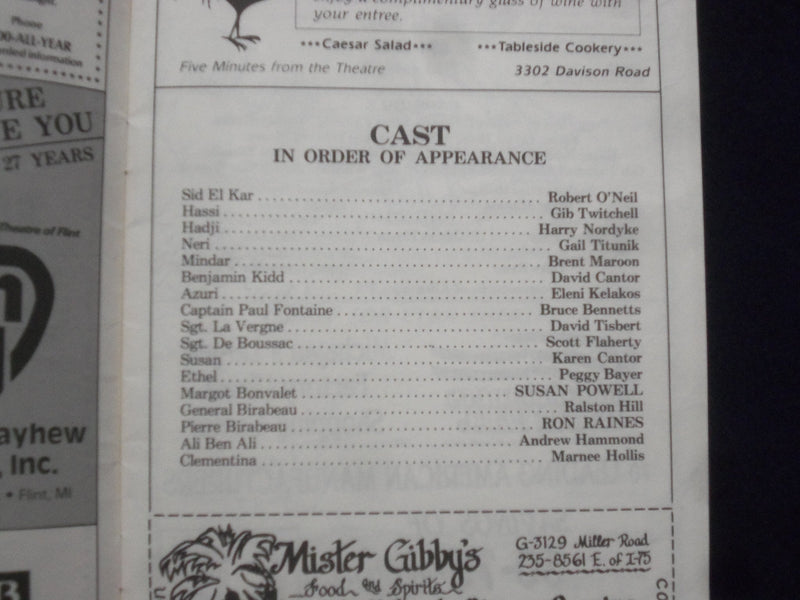 1989 THE DESERT SONG PROGRAM - STAR THEATRE OF FLINT - MANY SIGNATURES - J 9722
