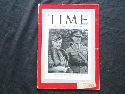 1940 SEPTEMBER 2 TIME MAGAZINE - CANADA'S GOVERNOR EARL OF ATHLONE - T 728