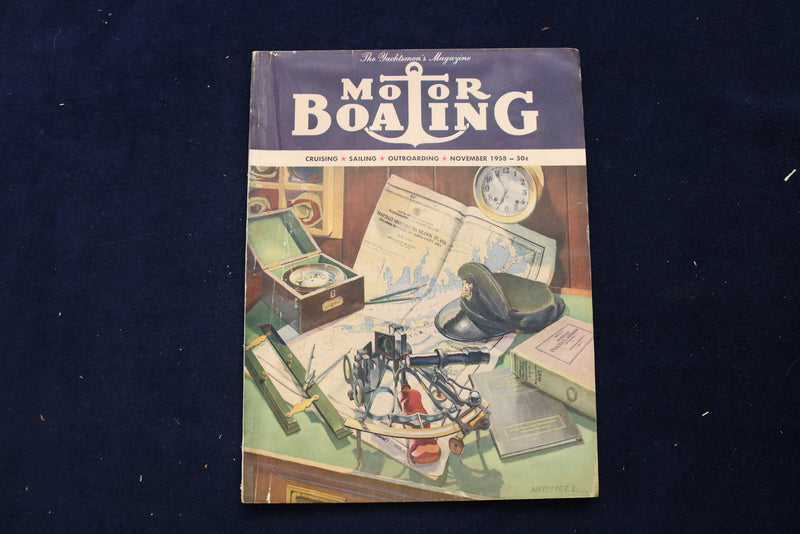 1958 NOVEMBER MOTOR BOATING MAGAZINE - AN ILLUSTRATED BOAT COVER - E 11717