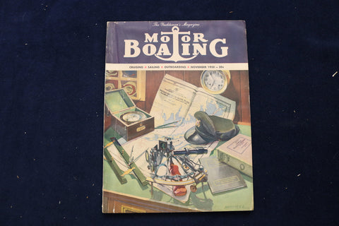 1958 NOVEMBER MOTOR BOATING MAGAZINE - AN ILLUSTRATED BOAT COVER - E 11717