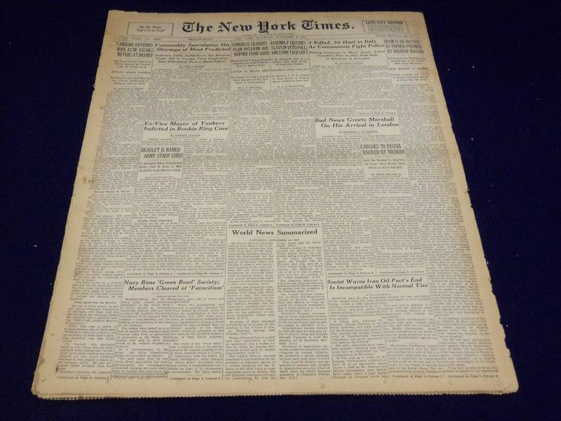 1947 NOVEMBER 22 NEW YORK TIMES - BRADLEY NAMED ARMY STAFF CHIEF - NT 3282
