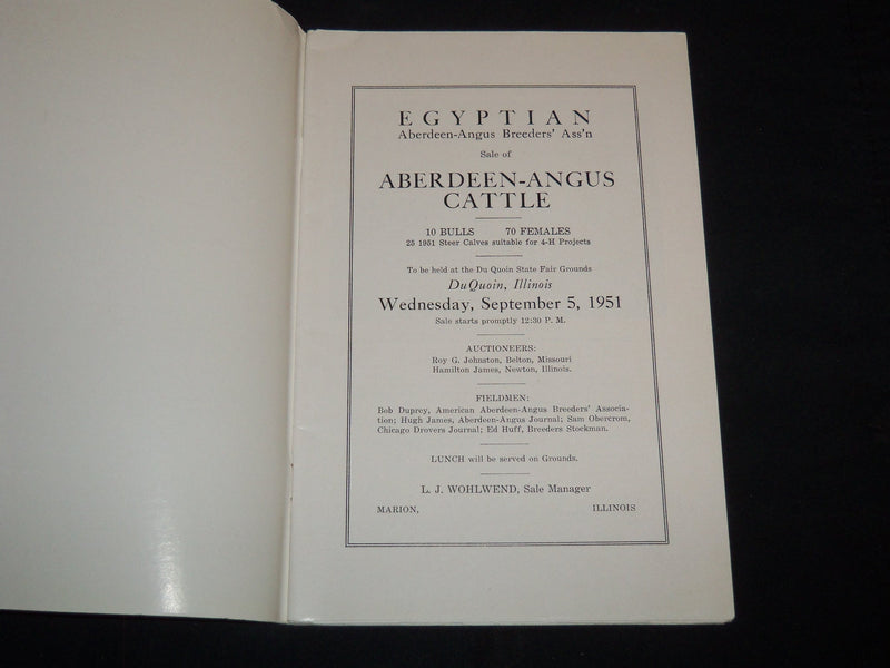 1951 EGYPTIAN ANGUS CATTLE SALE CATALOG - DUQUOIN, ILLINOIS - J 9084