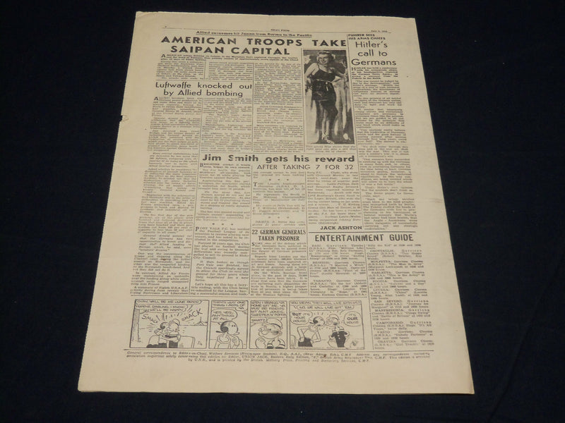 1944 JULY 6 UNION JACK NEWSPAPER - 180 MILES FROM REICH - NP 4517