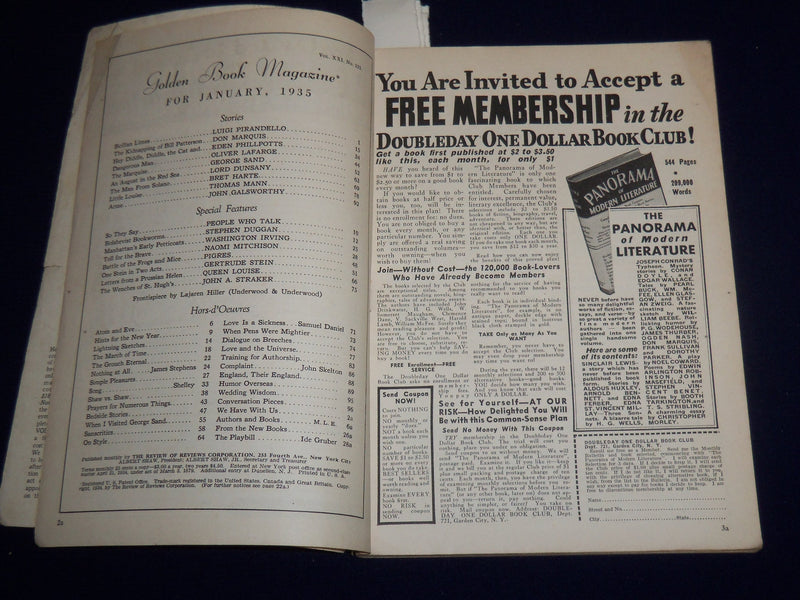 1935 JANUARY GOLDEN BOOK MAGAZINE - MANN - PIRANDELLO - ST 3367D