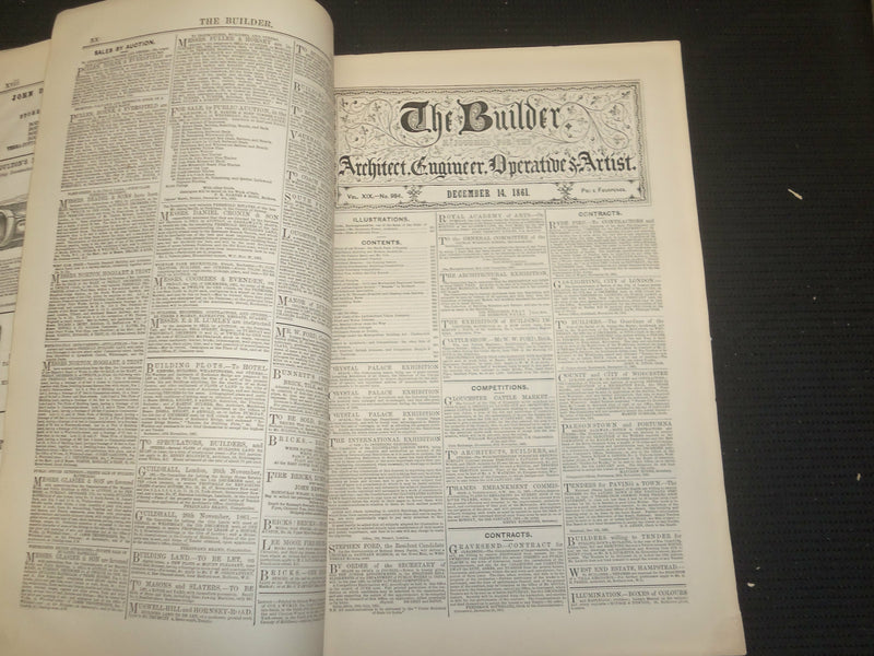 1861 DECEMBER THE BUILDER ARCHITECT MAGAZINE - 4 ISSUES -ILLUSTRATIONS - ST 416Q