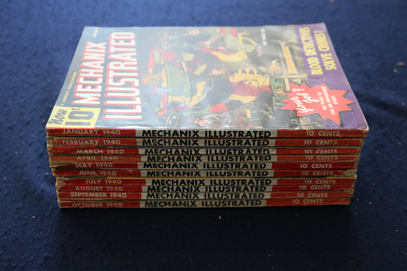 1940 MECHANIX ILLUSTRATED MAGAZINE - LOT OF 10 - O 3502