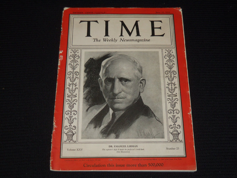 1935 JUNE 10 TIME MAGAZINE - DR. EMANUEL LIBMAN - T 473
