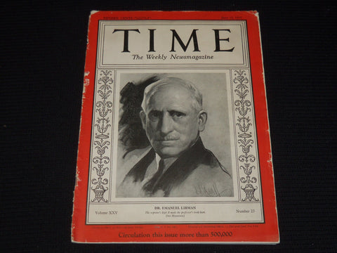 1935 JUNE 10 TIME MAGAZINE - DR. EMANUEL LIBMAN - T 473
