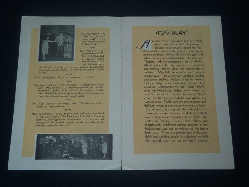 1913 THE POOR LITTLE RICH GIRL PROGRAM - KLAW AND ERLANGER - J 4219