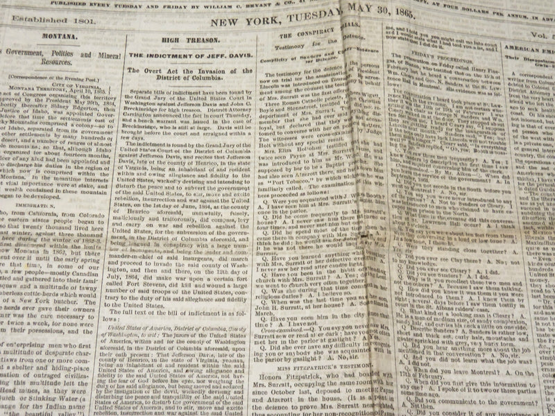 1865 MAY 30 THE EVENING POST NEWSPAPER - JEFF. DAVIS - SURRATT - NP 4956
