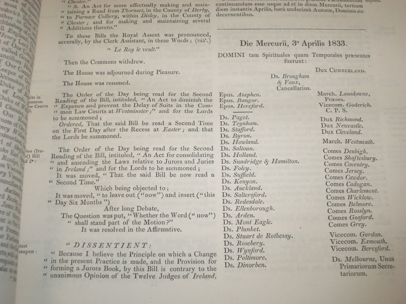 1833 JOURNALS OF THE HOUSE OF LORDS VOLUME NO. 65 - GULIELMI QUARTI - KD 4B