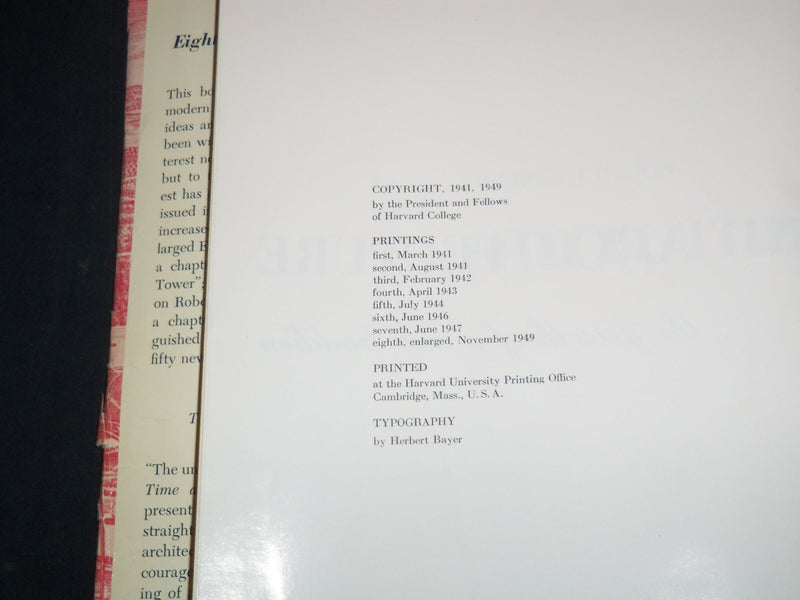 1949 SPACE TIME AND ARCHITECTURE HARDCOVER BOOK BY S. GIEDION - KD 4352G