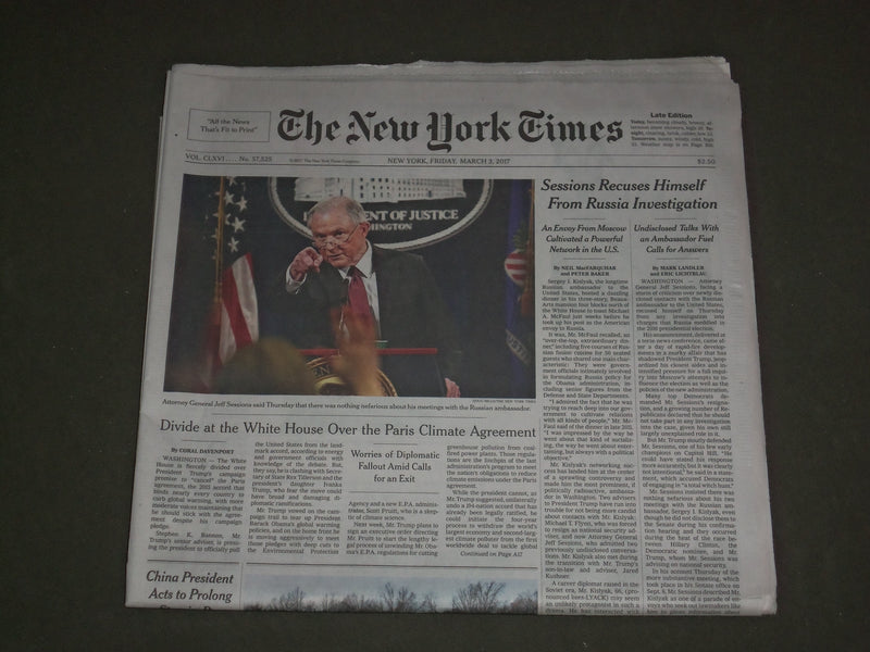 2017 MARCH 3 NEW YORK TIMES - SESSIONS RECUSES HIMSELF FROM RUSSIA INVESTIGATION
