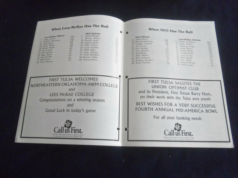 1988 DEC 4 MID AMERICA BOWL PROGRAM -LEES-MCRAE COL. VS. NE OKLAHOMA A&M-ST 659H