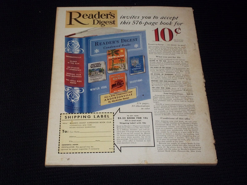 1956 FEBRUARY ARGOSY MAGAZINE - SMALL BOAT PREVIEW FRONT COVER - E 5311