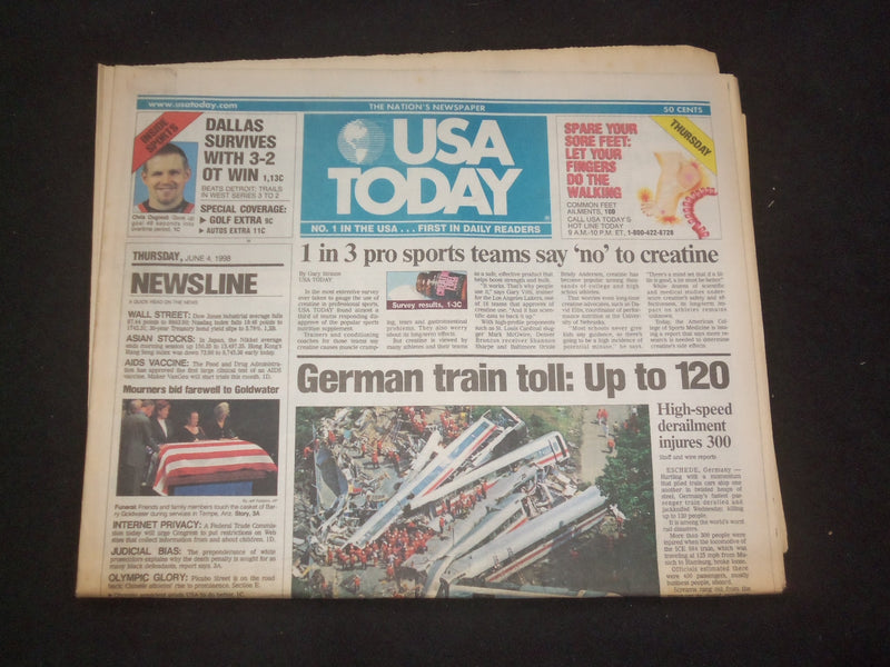 1998 JUNE 4 USA TODAY NEWSPAPER - GERMAN TRAIN TOLL: UP TO 120 - NP 7927