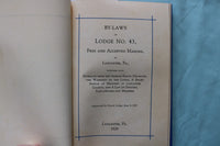 1929 BY-LAWS OF LEDGE NO. 43 HARDCOVER BOOK - LANCASTER, PENNSYLVANIA - K 3341