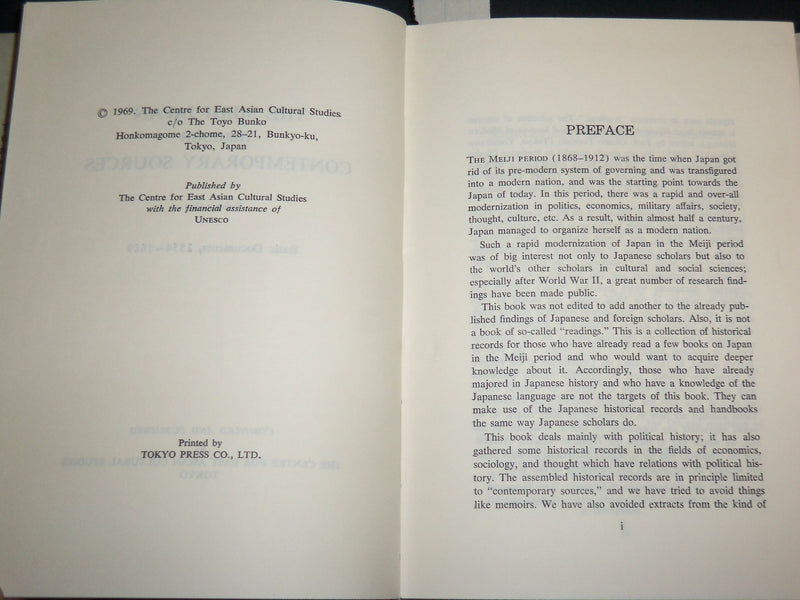 1969 THE MEIJI JAPAN THROUGHOUT CONTEMPORARY SOURCES BOOK - KD 6768