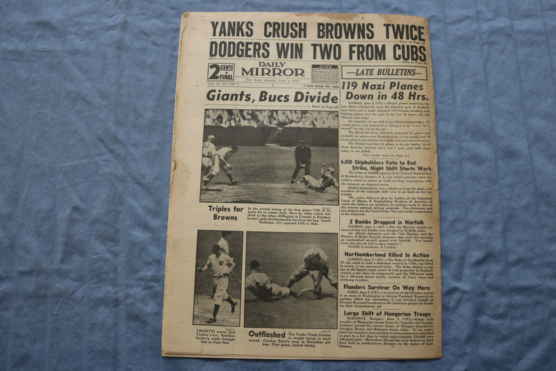 1940 JUNE 3 DAILY MIRROR NEWSPAPER - NAZIS BLAST 56 RESCUE VESSELS - NP 8674