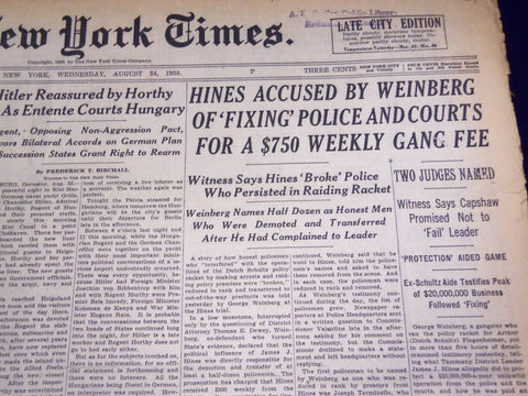 1938 AUG 24 NEW YORK TIMES - HINES ACCUSED BY WEINBERG OF FIXING POLICE - NT 704