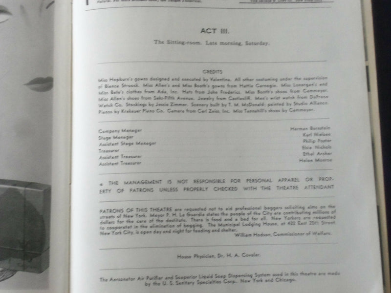 1940 JAN 1 PLAYBILL PROGRAM - THE PHILADELPHIA STORY - HEPBURN - COTTON - J 6473