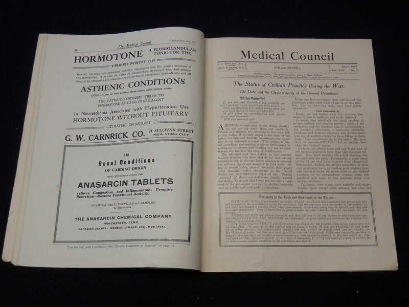 1917 THE MEDICAL COUNCIL MAGAZINE LOT OF 3 ISSUES - PHILADELPHIA - K 2113