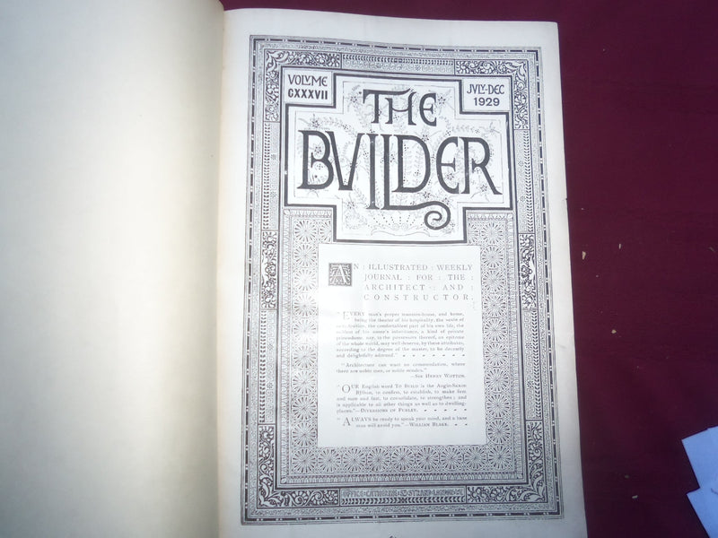 1929 JAN-DEC THE BUILDER U. K. MAGAZINE BOUND VOLUMES - 2 VOLS - FOLD OUTS- C 63