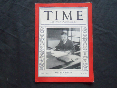 1931 OCTOBER 12 TIME MAGAZINE - JAPAN'S BARON KIJURO SHIDEHARA - T 294