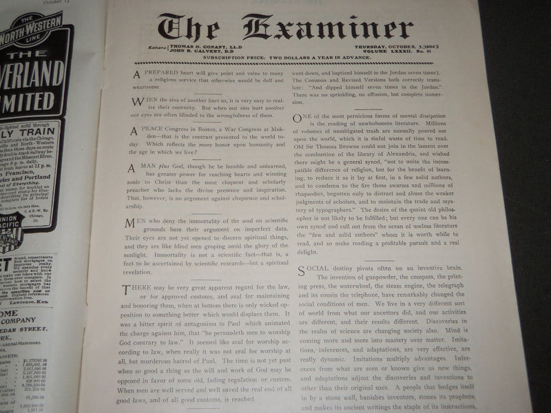 1904 THE EXAMINER MAGAZINE LOT OF 2 ISSUES - JOHN LINCOLN - LORIMER - J 2757