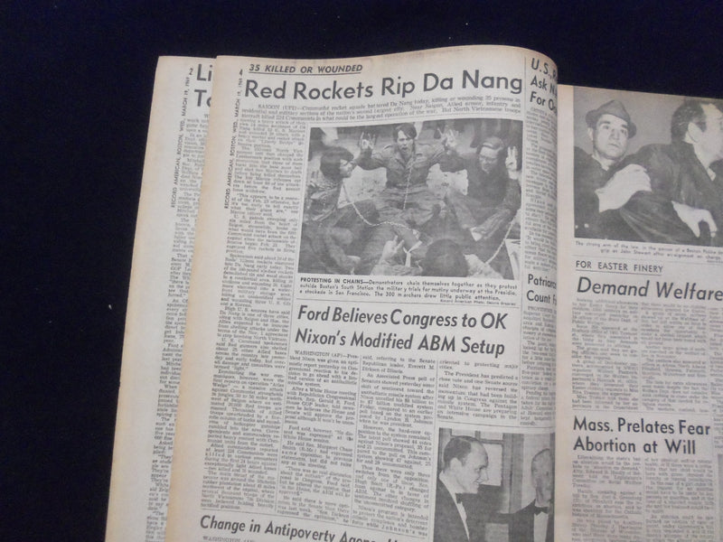 1969 MAR 19 BOSTON RECORD AMERICAN NEWSPAPER-U.S. ACCUSES MILITANTS RIOT-NP 6335