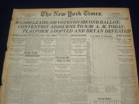 1920 JULY 3 NEW YORK TIMES - M'ADOO LEADS, 289 VOTES ON SECOND BALLOT - NT 9319