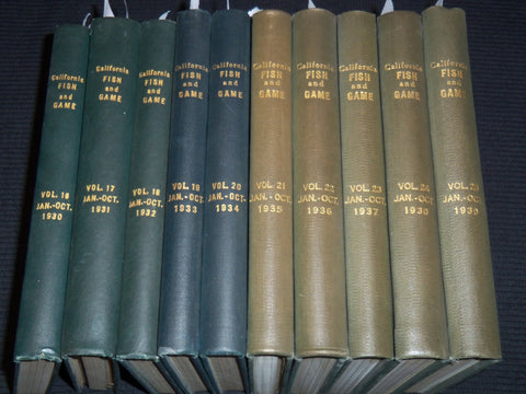 1930-1939 CALIFORNIA FISH AND GAME MAGAZINE BOUND VOLUME LOT OF 10 `- KD 10C