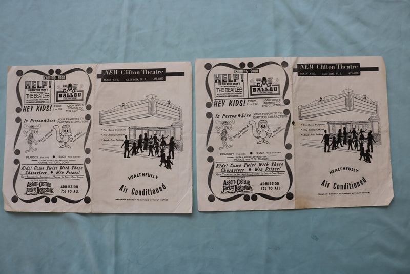 1965 NEW CLIFTON THEATRE PROGRAM - THE BEATLES HELP-LOT OF 2 -CLIFTON,NJ- K 2534