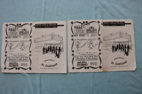 1965 NEW CLIFTON THEATRE PROGRAM - THE BEATLES HELP-LOT OF 2 -CLIFTON,NJ- K 2534