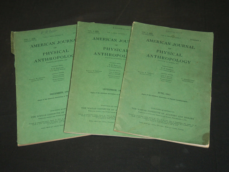 1945 AMERICAN JOURNAL OF PHYSICAL ANTHROPOLOGY MAGAZINE LOT OF 3 - WR 106E