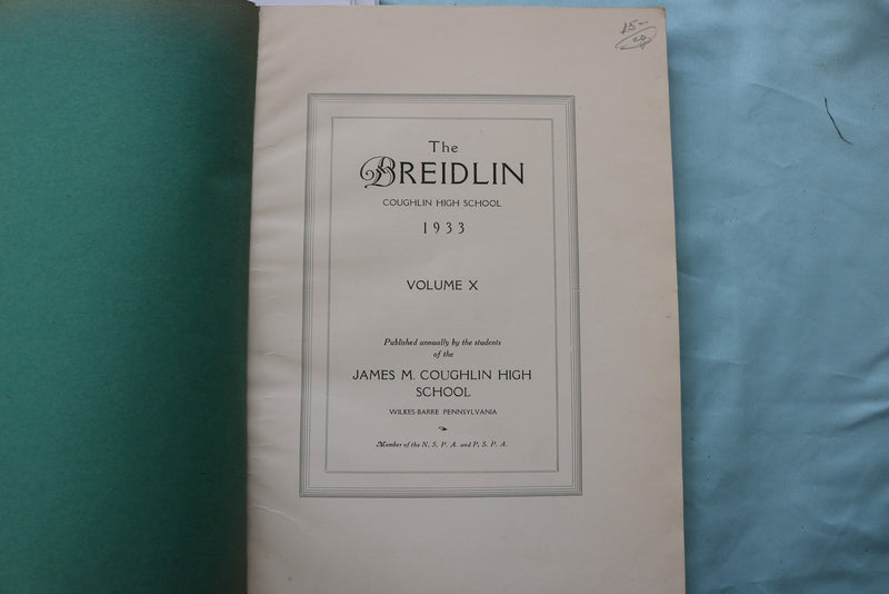 1933 THE BREIDIN COUGLIN HIGH SCHOOL YEARBOOK - WILKES-BARRE, PA - YB 3595
