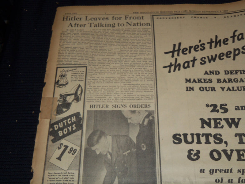1939 SEPT 4 MINNEAPOLIS MORNING TRIBUNE - TORPEDO SINKS BRITISH LINER - NT 9520