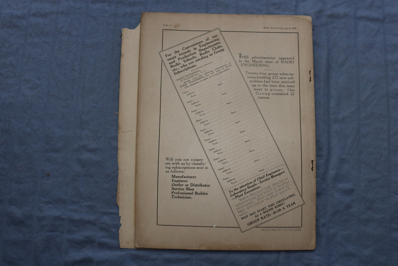 1928 APRIL RADIO ENGINEERING MAGAZINE - STABILIZED OSCILLOSCOPE COVER - ST 1767A