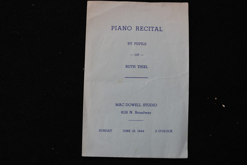 1944 JUNE 18 PIANO RECITAL BY PUPILS OF RUTH THIEL SOFTCOVER BOOK - K 3062