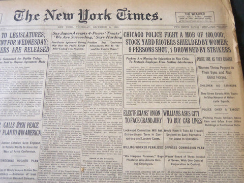 1921 DECEMBER 8 NEW YORK TIMES - CHICAGO POLICE FIGHT A MOB OF 100,000 - NT 6132