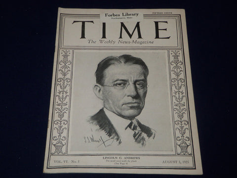 1925 AUGUST 3 TIME MAGAZINE - LINCOLN C. ANDREWS COVER - T 47