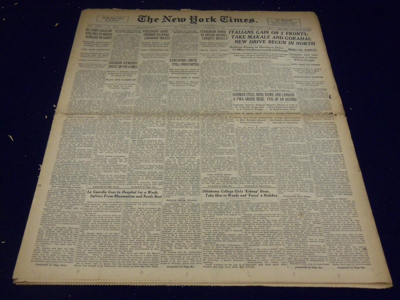 1935 NOVEMBER 9 NEW YORK TIMES - ITALIANS GAIN ON 3 FRONTS - NT 1966