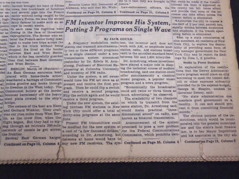 1953 MARCH 17 NEW YORK TIMES - FM INVENTOR IMPROVES HIS SYSTEM - NT 4687