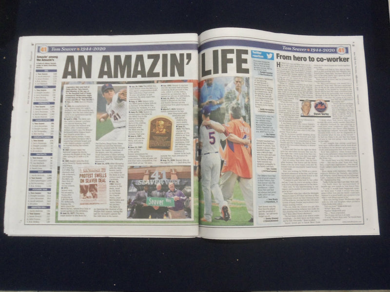 2020 SEPTEMBER 3 NEW YORK POST NEWSPAPER - TOM SEAVER DIED 1944-2020