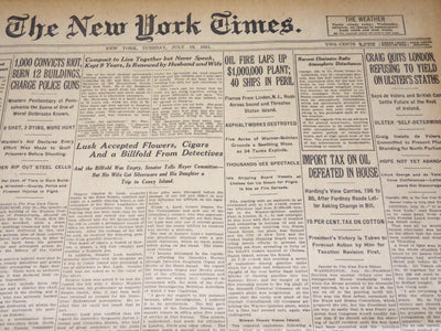 1921 JULY 19 NEW YORK TIMES NEWSPAPER - LINDEN NEW JERSEY OIL FIRE - NT 8715