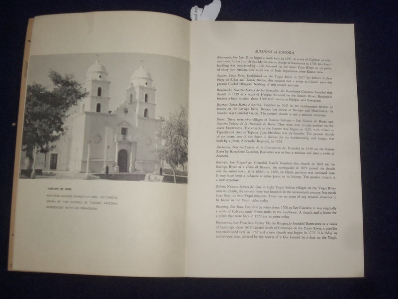 1960'S MISSIONS OF SONORA SOFTCOVER BOOK BY GEORGE G. ECKHART - J 9654