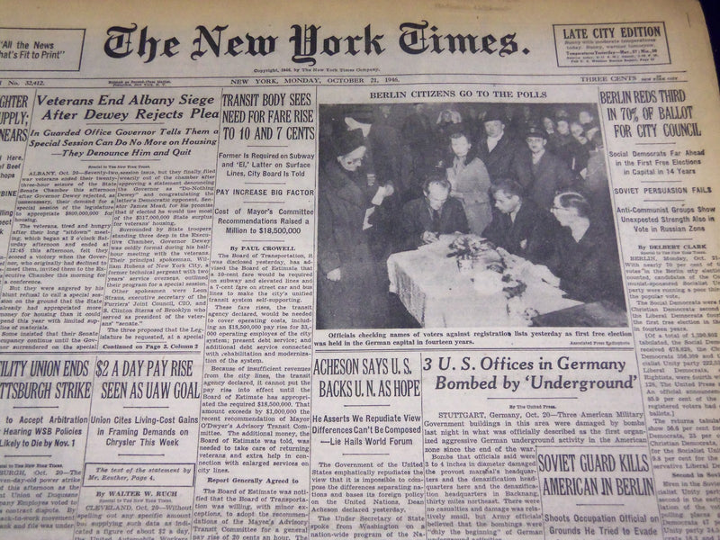 1946 OCTOBER 21 NEW YORK TIMES - BERLIN CITIZENS TO VOTE - NT 3249