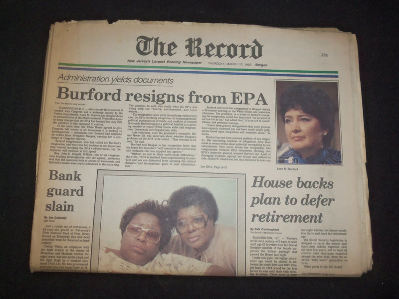 1983 MARCH 10 THE RECORD-BERGEN NEWSPAPER - BURFORD RESIGNS FROM EPA - NP 8308