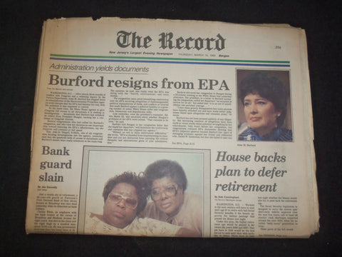 1983 MARCH 10 THE RECORD-BERGEN NEWSPAPER - BURFORD RESIGNS FROM EPA - NP 8308